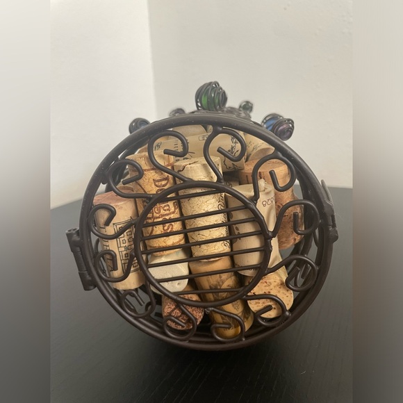 Cork Holder with Corks Decorative Caged Taupe Wine Bottle Shaped - Picture 6 of 6